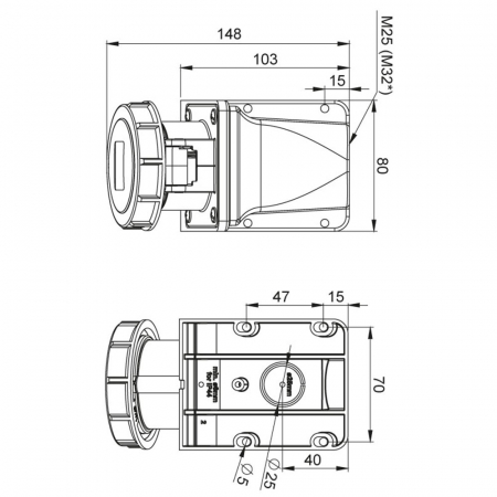 Priza trifazica aplicata 4 poli 16A 3P+E 6h CEE 380V IP67 [1]