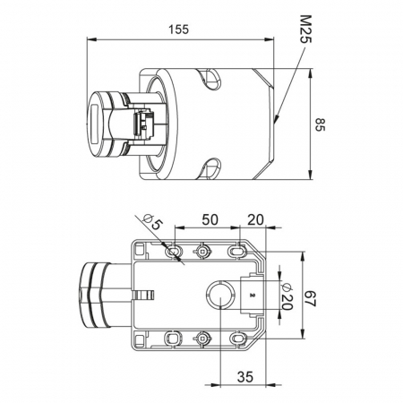Priza trifazica aplicata 4 poli 32A 3P+E 6h CEE 380V IP44 [1]