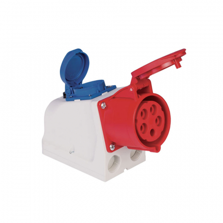 Prize si fise electrice - Priza trifazica aplicata 5 poli 32A cu priza monofazica schuko 16A IP44