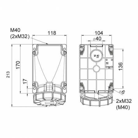 Priza trifazica aplicata 5 poli 63A 3P+N+E 6h CEE 380V IP67 [1]