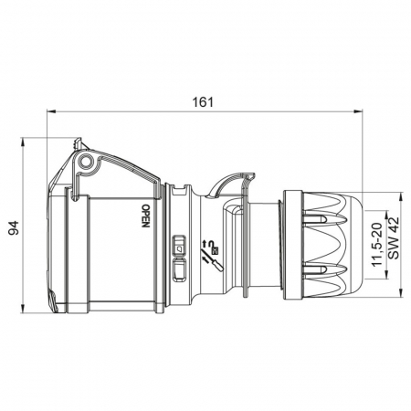 Priza trifazica mobila pe cablu 4 poli 32A 3P+E 6h CEE 380V IP44 [1]