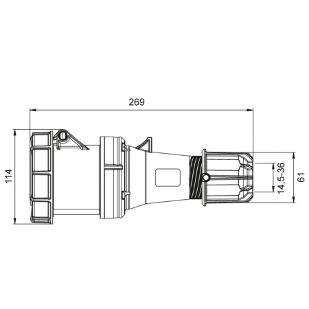 Priza trifazica mobila pe cablu 4 poli 63A 3P+E 6h CEE 380V IP67 [1]
