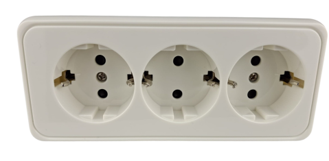 Priza tripla alba aplicata 16A cu CP si protectie copii IP20 150x65mm [1]