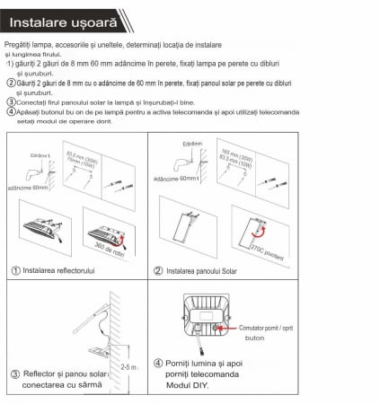 Proiector LED 10W 1500lm lumină naturală 4000K cu panou solar , cablu 5 metri , telecomandă si senzor de mișcare, acoperire apox. 100m² [4]