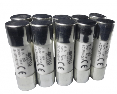 Sigurante fuzibile - Set 10 sigurante 14x51 6A fuzibile cilindrice ceramica 500V AC gLgG