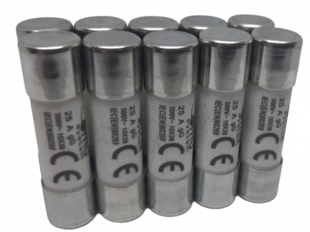 Sigurante fuzibile - Set 10 sigurante 10x38 25A fuzibile cilindrice ceramica 500V AC gG