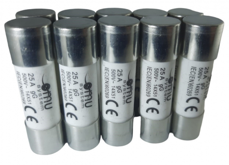 Aparataj tablouri electrice - Set 10 sigurante fuzibile cilindrice ceramica 14x51 25A 500V AC gG