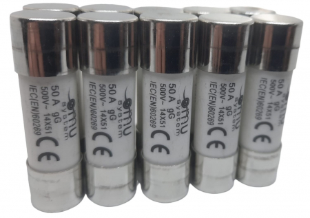 Aparataj tablouri electrice - Set 10 sigurante fuzibile cilindrice ceramica 14x51 50A 500V AC gG