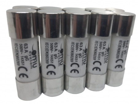 Aparataj tablouri electrice - Set 10 sigurante fuzibile cilindrice ceramica 14x51 63A 500V AC gG