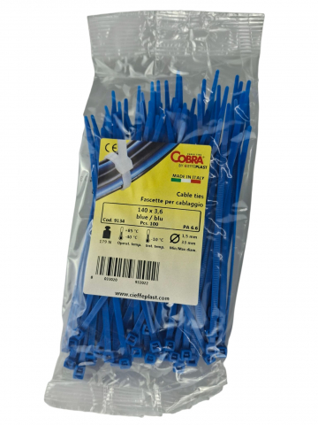 Accesorii electrice - Set 100 buc colier cablu 140x3.6mm din plastic albastru Cobra 9134