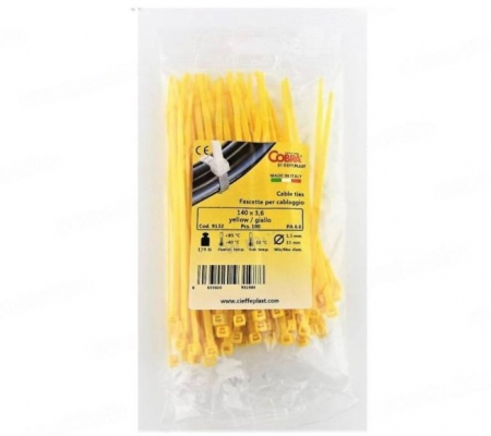 Set 100 buc colier cablu 140x3.6mm din plastic galben Cobra 9132 [4]