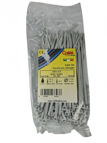 Accesorii electrice - Set 100 buc colier cablu 140x3.6mm din plastic gri Cobra 913A