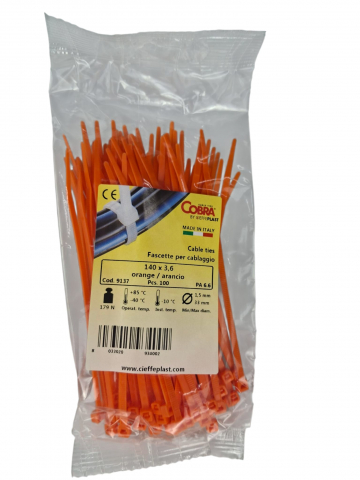 Accesorii electrice - Set 100 buc colier cablu 140x3.6mm din plastic portocaliu Cobra 9137