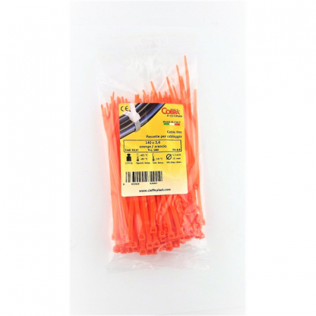 Set 100 buc colier cablu 140x3.6mm din plastic portocaliu Cobra 9137 [4]