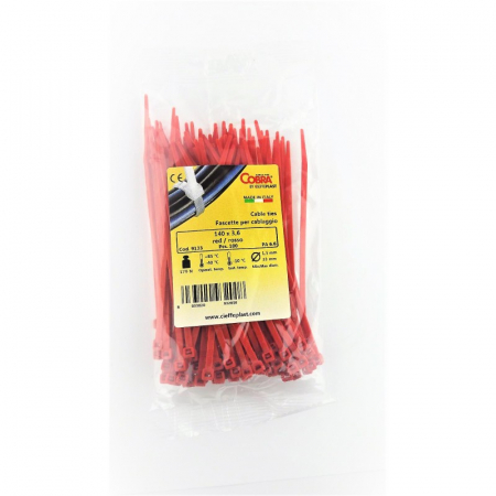 Set 100 buc colier cablu 140x3.6mm din plastic rosu Cobra 9133 [4]