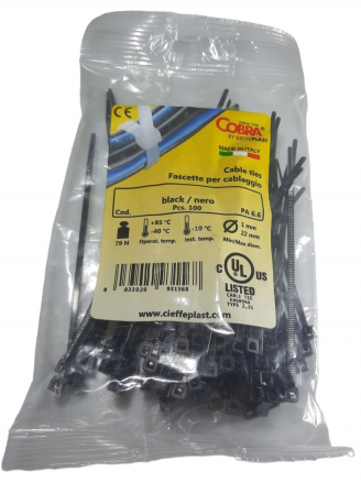 Accesorii electrice - Set 100 buc colier cablu 160x2.5mm din plastic negru Cobra 9091