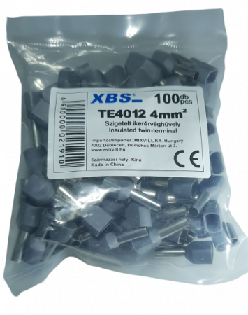 Set 100 pini terminali dubli izolati 4mm²  gri ferule cupru 21mm [2]
