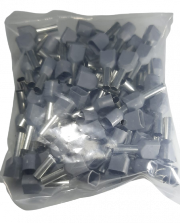Set 100 pini terminali dubli izolati 4mm²  gri ferule cupru 21mm [3]