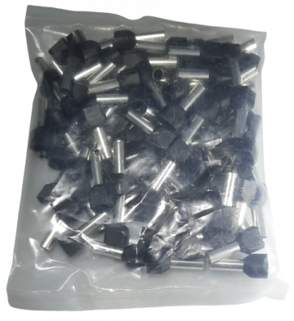 Set 100 pini terminali dubli izolati 6mm²  negri ferule cupru 23mm [4]
