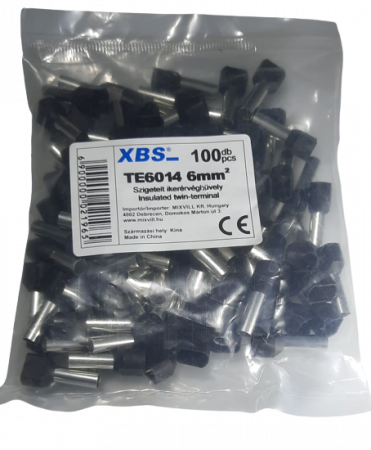 Set 100 pini terminali dubli izolati 6mm²  negri ferule cupru 23mm [3]