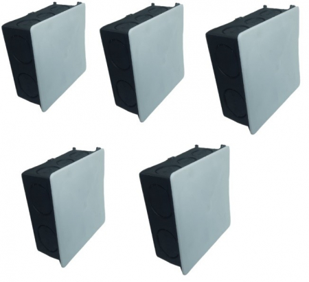 Doze incastrate - Set 5 doze de ramificatie  derivatie sub tencuiala cu 10 intrari pentru zidarie 75x75mm cu capac