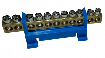 Set cleme bloc terminal barete pentru impamantare si nul albastra si verde pe sina 11 gauri max 16mm2 63A [4]
