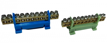 Set cleme bloc terminal barete pentru impamantare si nul albastra si verde pe sina 11 gauri max 16mm2 63A [3]