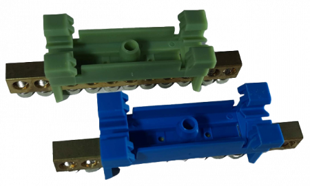 Set cleme bloc terminal barete pentru impamantare si nul albastra si verde pe sina 11 gauri max 16mm2 63A [2]
