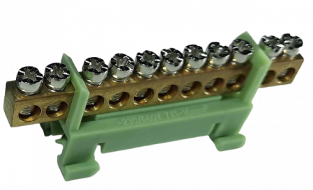 Set cleme bloc terminal barete pentru impamantare si nul albastra si verde pe sina 11 gauri max 16mm2 63A [5]