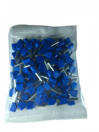 Set pini dubli albastri 2.5mm²  conectori terminal de sertizare izolati poliamida tubulari set 100 buc