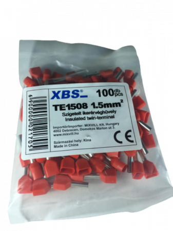 Accesorii electrice - Set pini dubli rosii 1,5mm²  conectori terminal de sertizare izolati poliamida tubulari set 100 buc