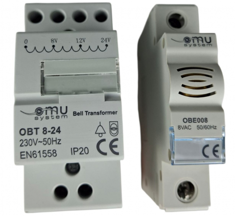 Accesorii tablouri electrice - Set transformator de sonerie (8-24V) si sonerie 8V cu montaj pe sina DIN