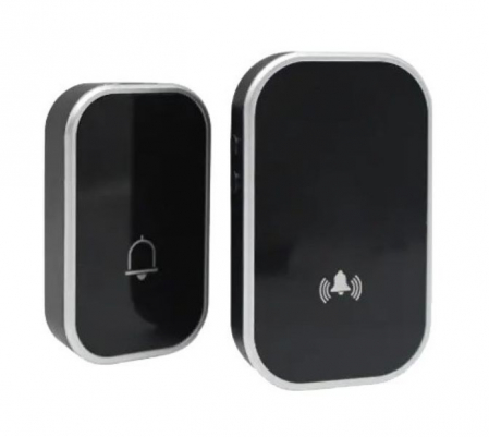Sonerie fără fir 1 transmițător - comutator cu baterie 12V (1 buton) și 1 receptor negru ( 1 sonerie) la priză , IP44 [1]