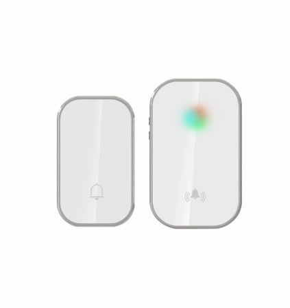 Sonerie fără fir și fără baterie 1 transmițător - comutator cinetic (1 buton) și 1 receptor alb ( 1 sonerie) la priză , IP44