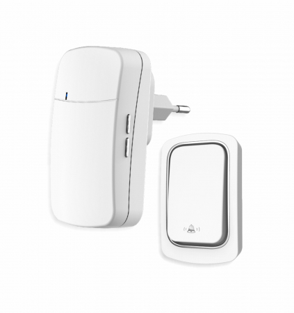 Accesorii electrice - Sonerie fără fir și fără baterie 1 transmițător - comutator cinetic (1buton) și 1 receptor alb ( 1 sonerie) la priză , 38 melodii, distantă 150m. IP68 (buton)