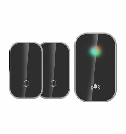Accesorii electrice - Sonerie fără fir și fără baterie 2 transmițătoare - comutator cinetic (2 butoane) și 1 receptor negru ( 1 sonerie) la priză , IP44