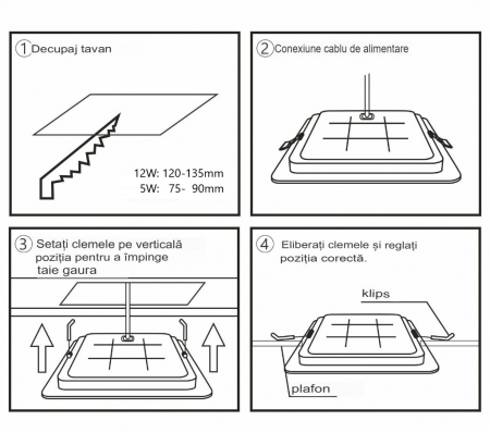 Spot LED de tavan 12W 1200lm 145x145mm CCT (temperatura de culoare reglabila) 3000K/4000K/6500K patrat incastrabil material PC 120° 220-240V IP20 [2]