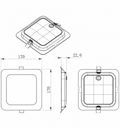 Spot LED de tavan 18W 1800lm 170x170mm CCT (temperatura de culoare reglabila) 3000K/4000K/6500K patrat incastrabil 120° 220-240V IP20 [1]