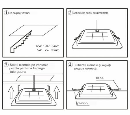 Spot LED de tavan 5W 500lm 95x95mm CCT (temperatura de culoare reglabila) 3000K/4000K/6500K patrat incastrabil material PC 120° 220-240V IP20 [2]