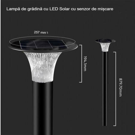 Stâlpişor pitic solar 15W 2200lm 4000K/6000K 1073 x 257mm exterior IP65 cu funcţionare până la 80 de ore [11]