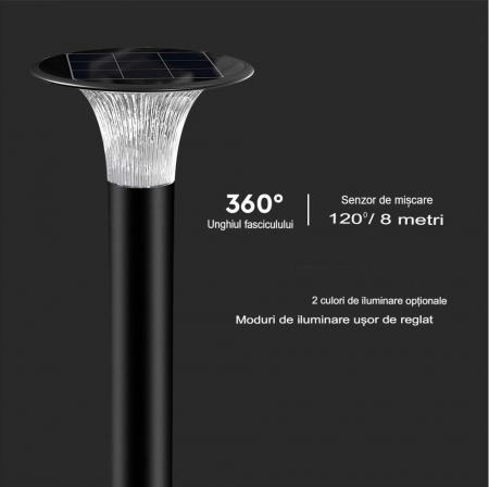 Stâlpişor pitic solar 15W 2200lm 4000K/6000K 1073 x 257mm exterior IP65 cu funcţionare până la 80 de ore [10]