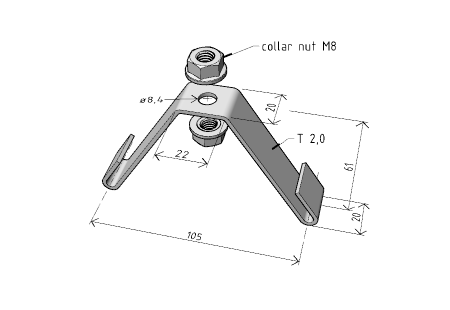 Suport central 105x61mm pentru canal cablu din sârmă 100x50mm prindere cu tijă filetată M8 [1]