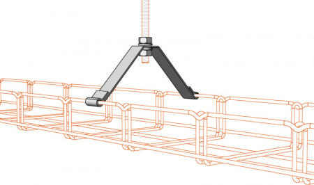 Suport central 150x59mm pentru canal cablu din sârmă 150mm prindere cu tijă filetată M8, susținere maxim 50 kg [1]
