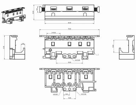 Suport cleme, montaj conector pe sina DIN. include 3 cleme cu 3 gauri 0.2-4mm² 32A 400V [2]