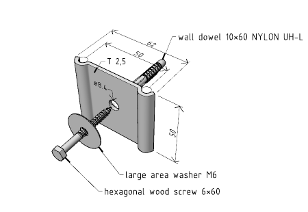 Suport de perete 50x62mm cu diblu pentru prindere orizontala sau verticala pe perete [1]