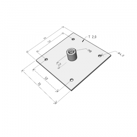 Suport de tavan 70x70mm pentru tijă filetată M8, susținere maxim 150kg [2]
