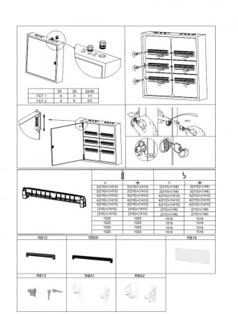 Tablou 90 module (5 randuri x18 module) 63A dulap de distribuție metalic aplicat IP30 dimensiuni 800x450mm [3]