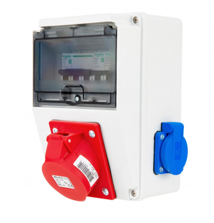 Tablouri organizare de santier - Tablou electric 7 module 218x149mm echipat cu o priza trifazica 16A 3P+N+E si 2 prize monofazice schuko 16A precablat, cu sigurante SCHNEIDER, organizare de santier, distributie IP44
