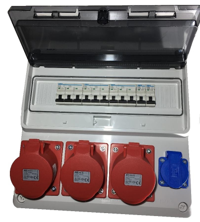 Tablou electric echipat cu 3 prize 5 poli 32A si 2 prize monofazice schuko si sigurante organizare de santier plastic IP44 [1]