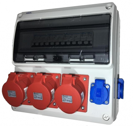 Tablouri organizare de santier - Tablou electric echipat cu 3 prize 5 poli 32A si 2 prize monofazice schuko si sigurante organizare de santier plastic IP44